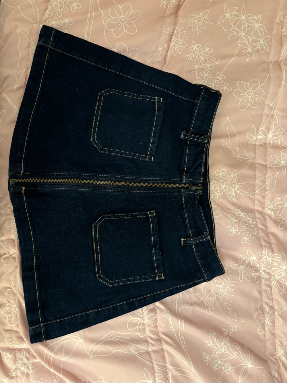 Sincerely Jules Dark Blue Denim Zip-Front Mini Shorts